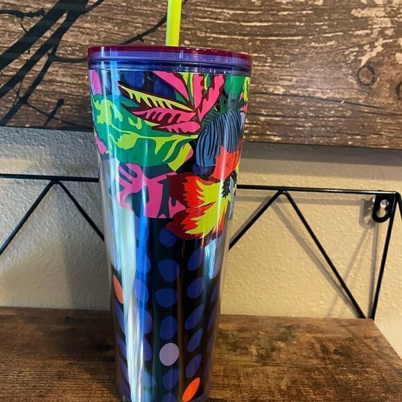 Starbucks Floral Leaves Purple Neon Green Spotted 24 Ounce Tumbler - Picture 7 of 9
